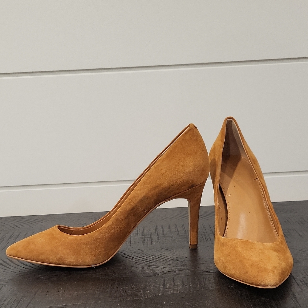 J. Crew Factory Suede Pointed-Toe Pumps in Caramel Tan